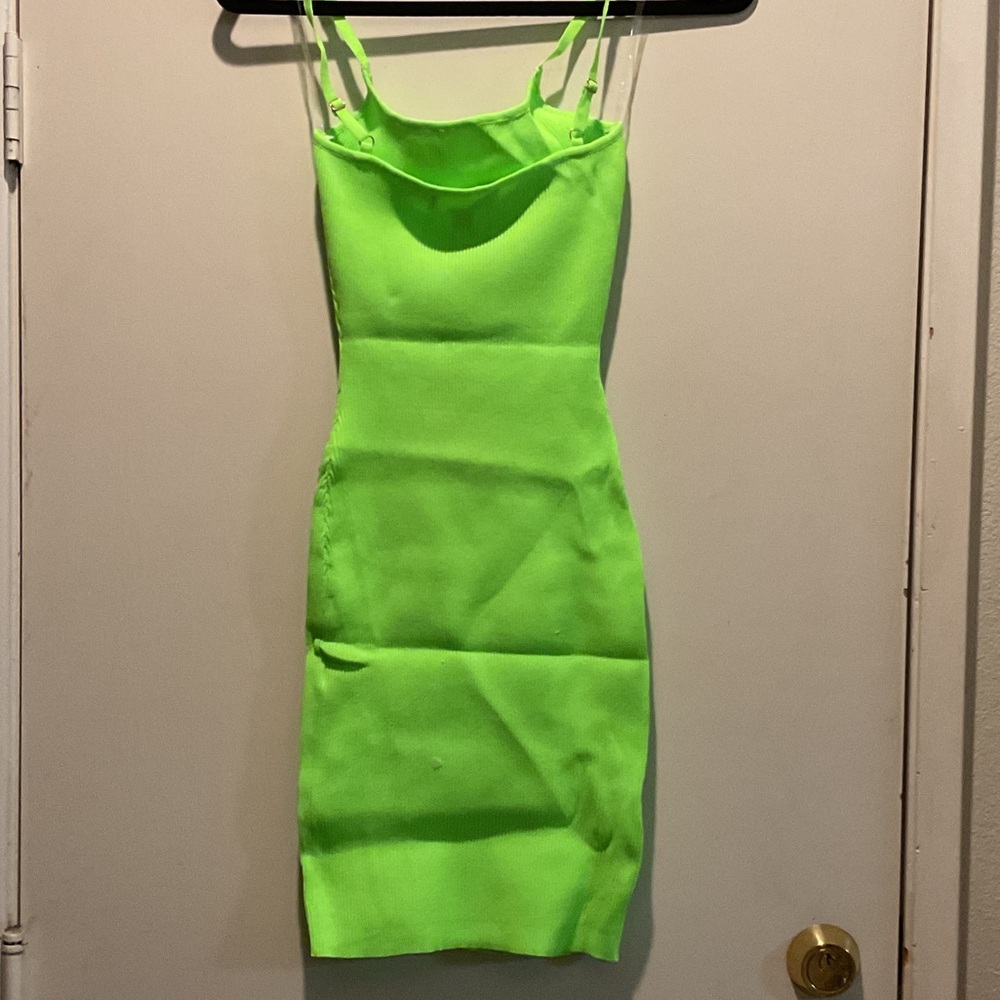 Hera Collection Neon Lime Bodycon Mini Dress with Gold Buttons - Picture 4 of 4